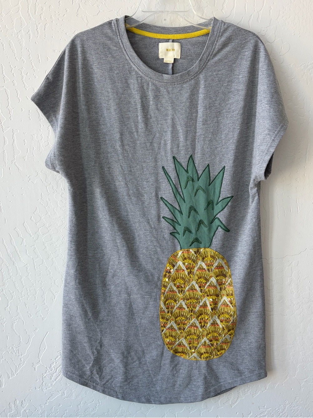 MAEVE ANTHROPOLOGIE BEADED EMBROIDERED PINEAPPLE SHIRT DRESS XSMALL